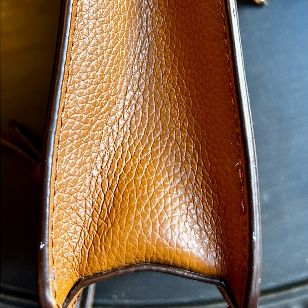 DKNY Tan Leather Crossbody with Gold Accents - Picture 9 of 13
